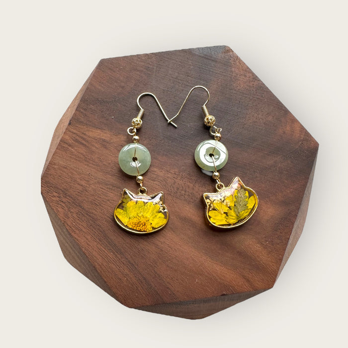 Floral Jadeite Donut Drop Earrings