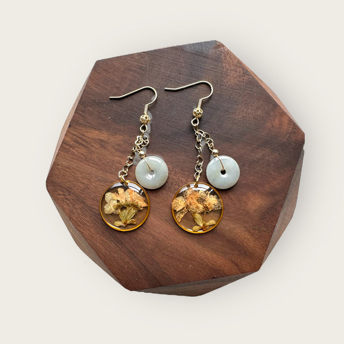 Floral Jadeite Donut Drop Earrings