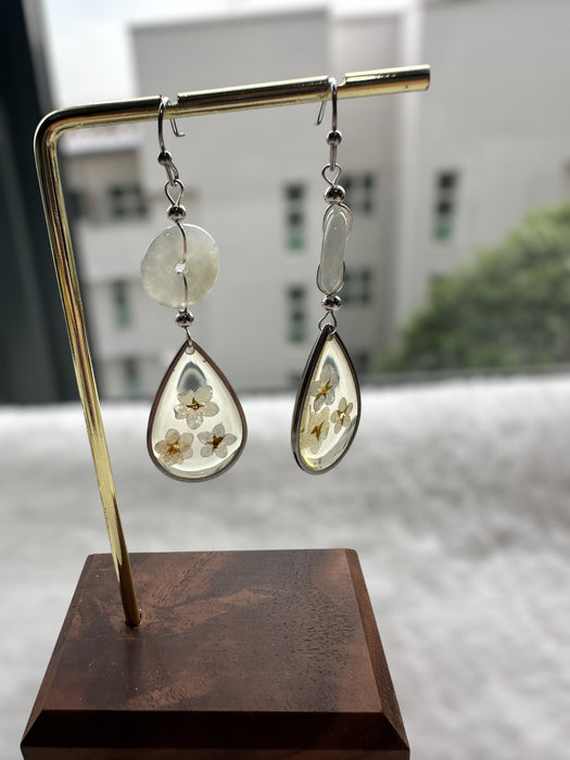 Floral Jadeite Donut Drop Earrings