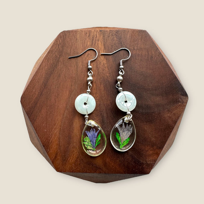 Floral Jadeite Donut Drop Earrings