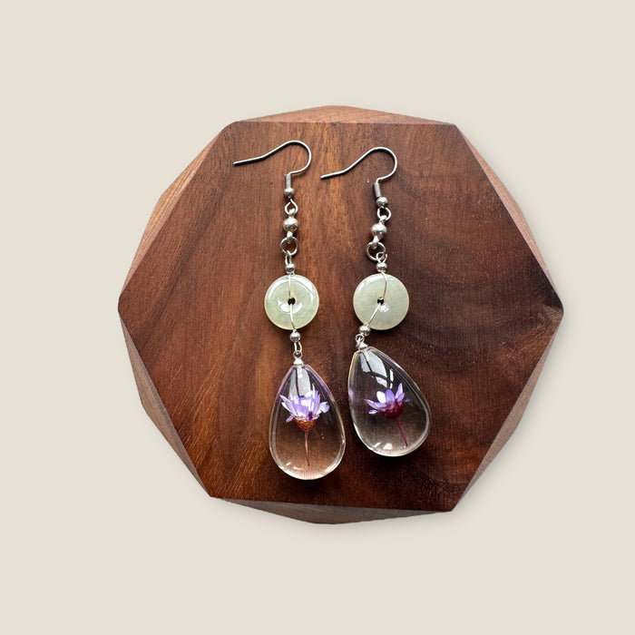 Floral Jadeite Donut Drop Earrings