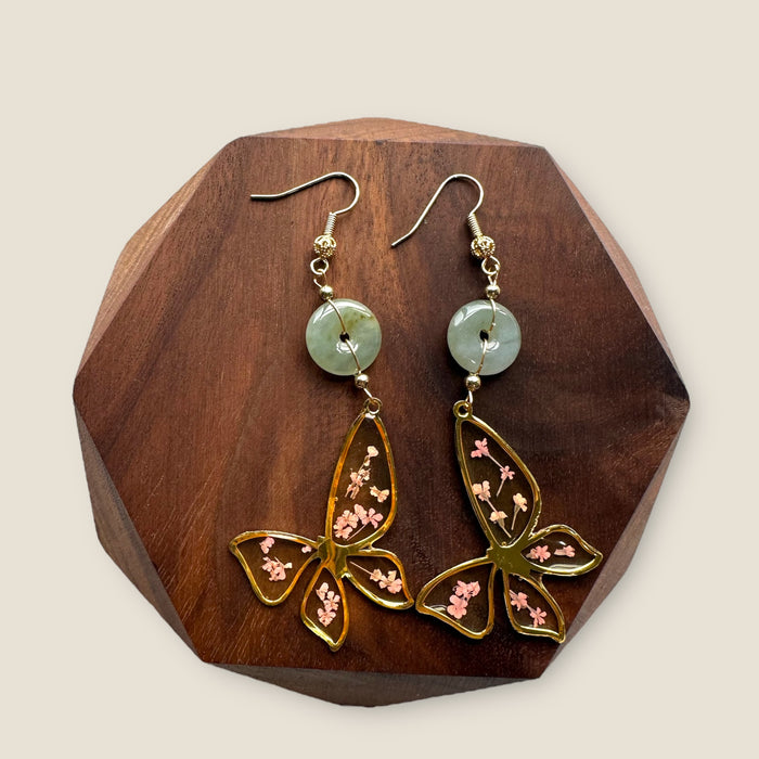 Floral Jadeite Donut Drop Earrings