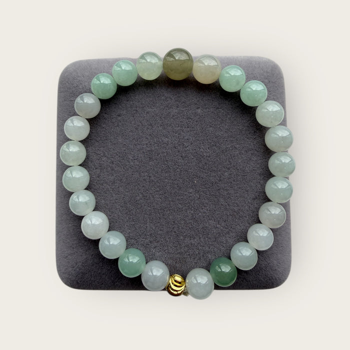 White Green Jadeite Bead Bracelet
