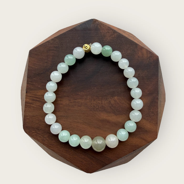 White Green Jadeite Bead Bracelet