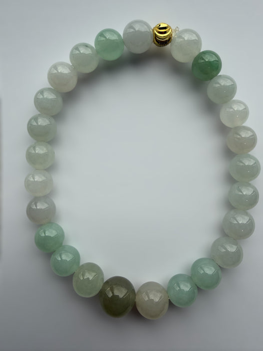 White Green Jadeite Bead Bracelet