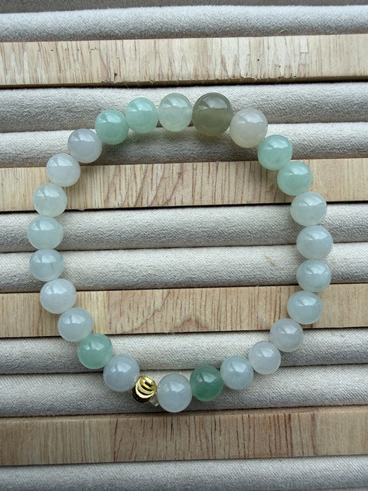 White Green Jadeite Bead Bracelet