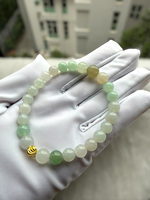 White Green Jadeite Bead Bracelet