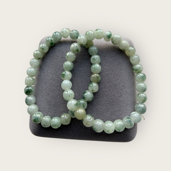 White Green Floating Flowers Jadeite Bead Bracelet