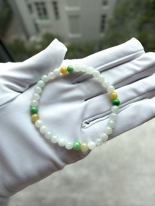White Green Yellow Jadeite Bead Bracelet