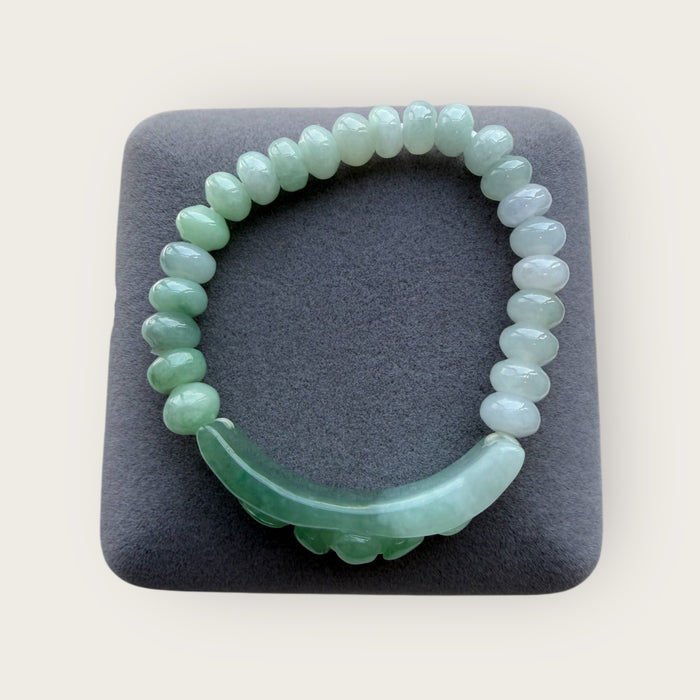 Green White Lotus Jadeite Shoupai Bead Bracelet