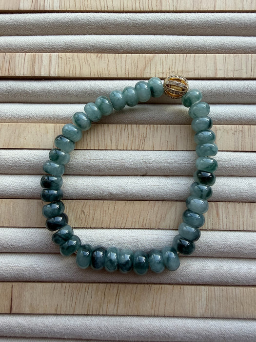 Denim Blue Floating Flowers Jadeite Abacus Bead Bracelet