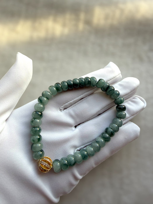 Denim Blue Floating Flowers Jadeite Abacus Bead Bracelet