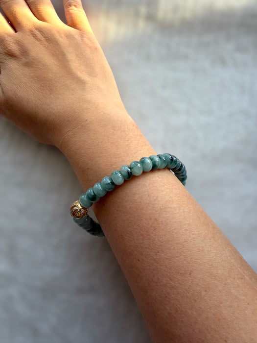 Denim Blue Floating Flowers Jadeite Abacus Bead Bracelet
