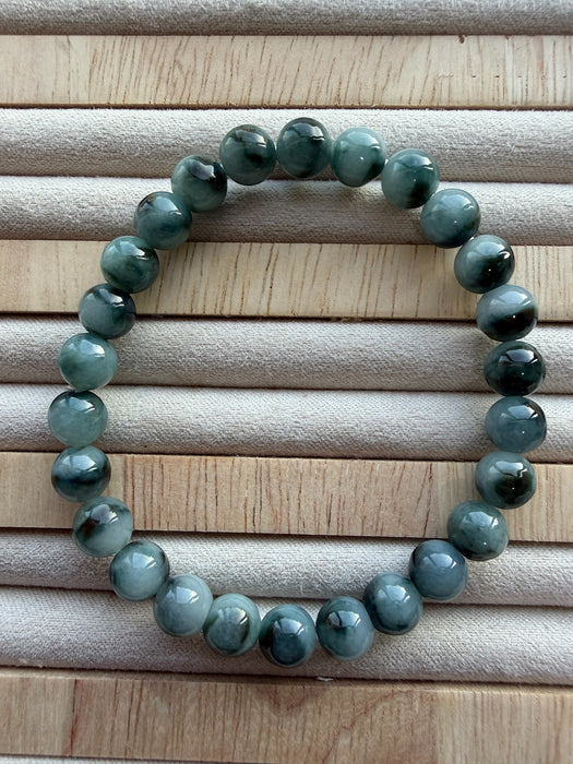 Dark Denim Blue Floating Flowers Jadeite Bead Bracelet