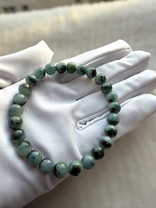 Dark Denim Blue Floating Flowers Jadeite Bead Bracelet