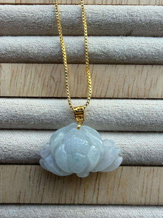 Lotus Flower Jadeite Necklace - 18K Gold