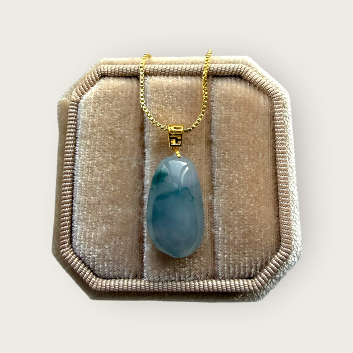 Purple Floating Flowers Gourd Jadeite Necklace - 18K Gold Hook