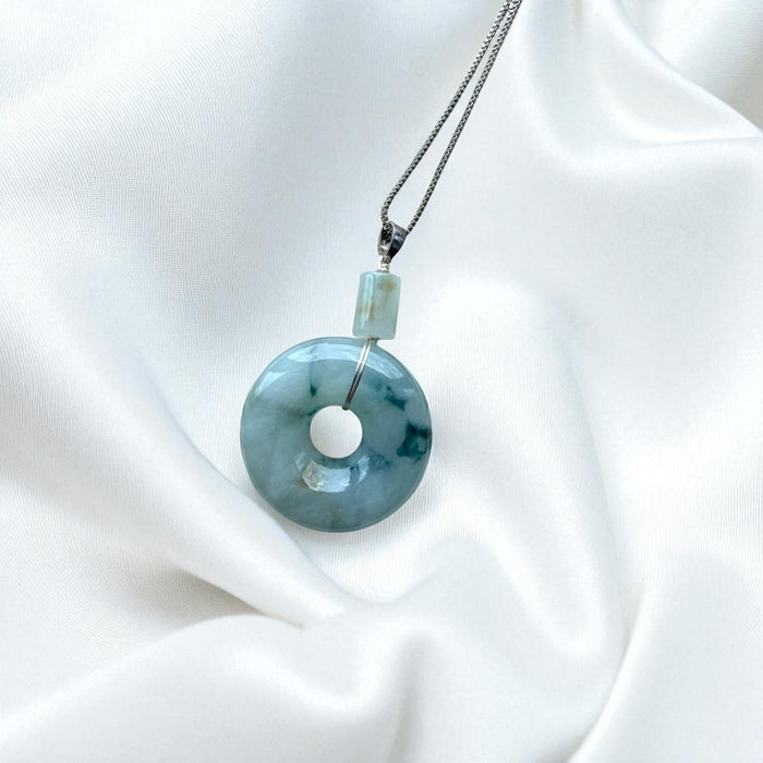 Blue Floating Flowers Donut Jadeite Necklace