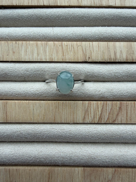White Blue Floating Flowers Jadeite Ring