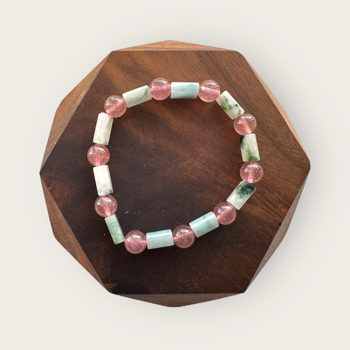 Rectangular Jadeite Strawberry Quartz Bracelet