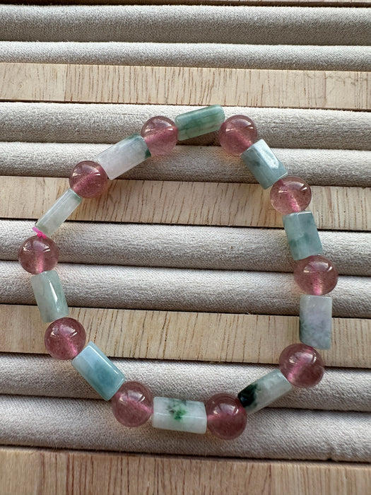 Rectangular Jadeite Strawberry Quartz Bracelet