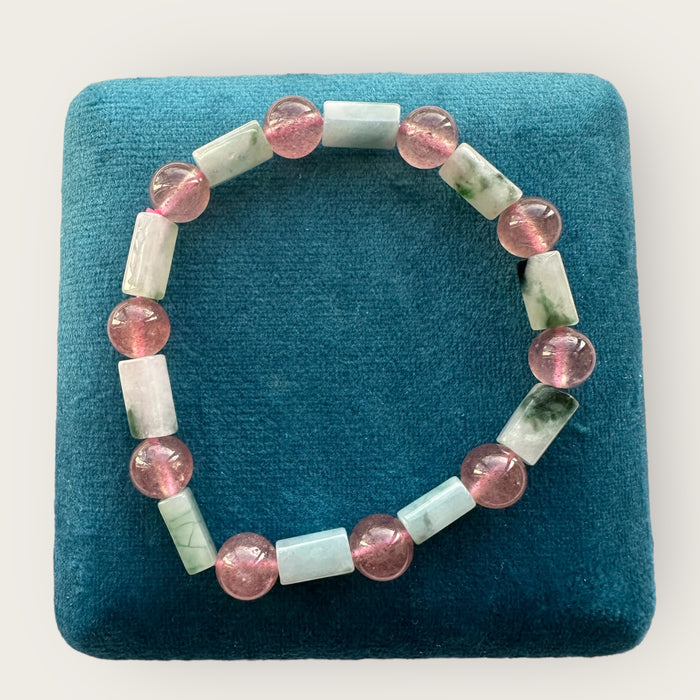 Rectangular Jadeite Strawberry Quartz Bracelet