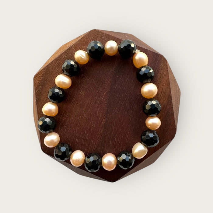 Faceted Omphacite Jadeite Pearl Bracelet