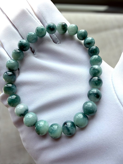 Denim Blue Floating Flowers Jadeite Bead Bracelet