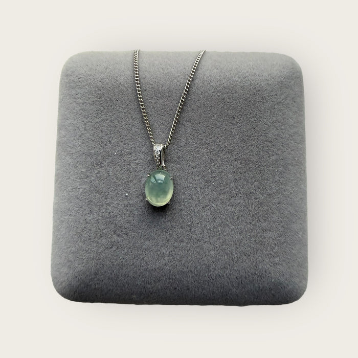 White Floating Flower Jadeite Cabochon Necklace