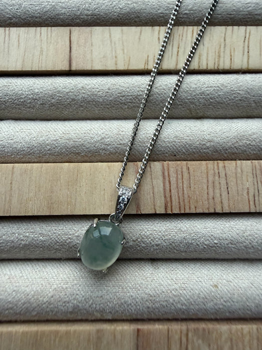 White Floating Flower Jadeite Cabochon Necklace