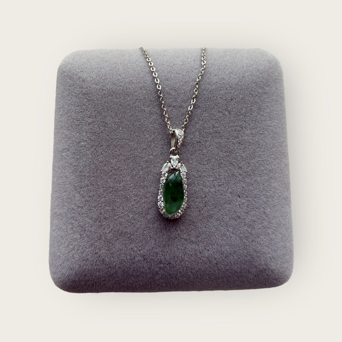 Green Floating Flower Teardrop Jadeite Necklace