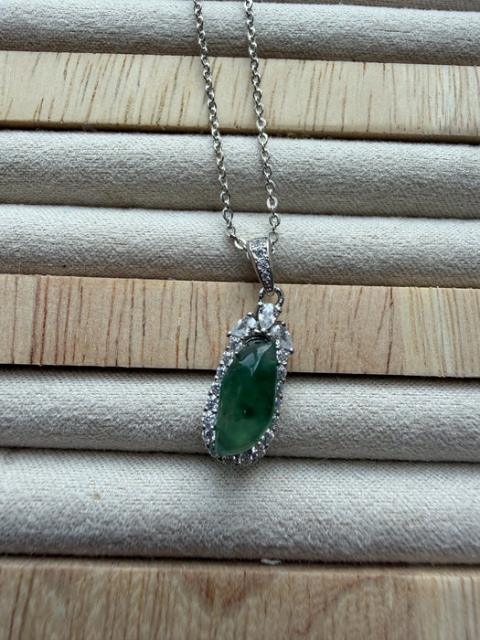 Green Floating Flower Teardrop Jadeite Necklace