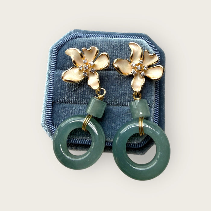 Flower Donut Jadeite Earring Studs