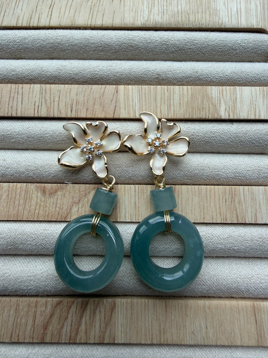 Flower Donut Jadeite Earring Studs