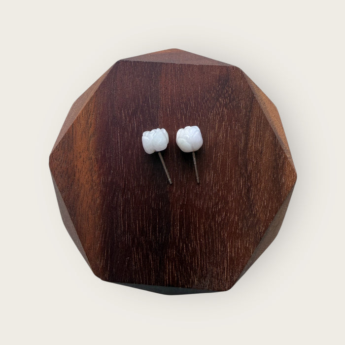 Purple Carved Flower Jadeite Earring Studs