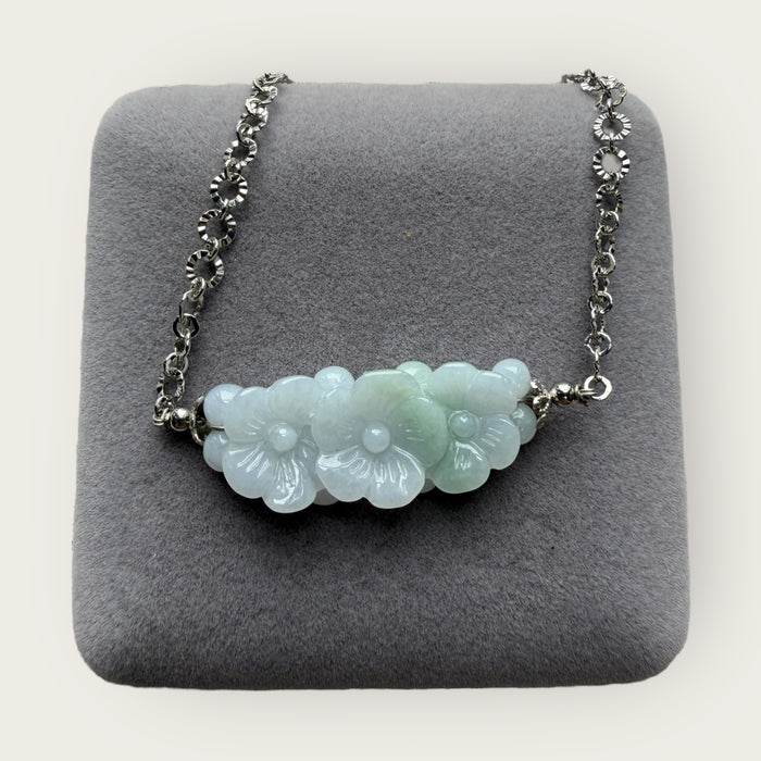 Trio Flower Feather Jadeite Necklace