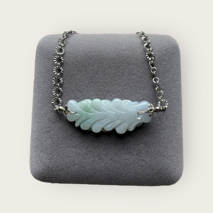Trio Flower Feather Jadeite Necklace