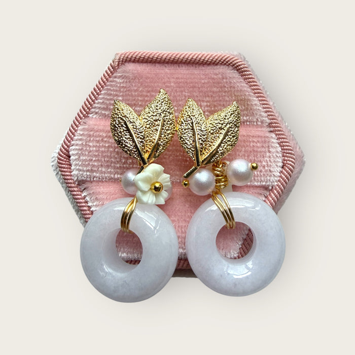 Purple Jadeite Donut Pearl Floral Earring Studs