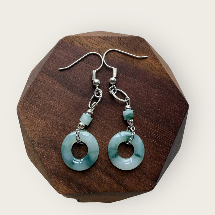 Green Floating Flower Jadeite Donut Earring Hooks