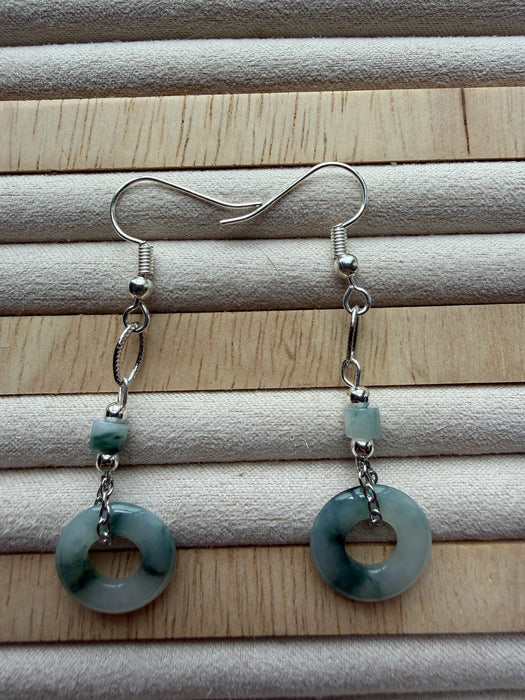 Green Floating Flower Jadeite Donut Earring Hooks