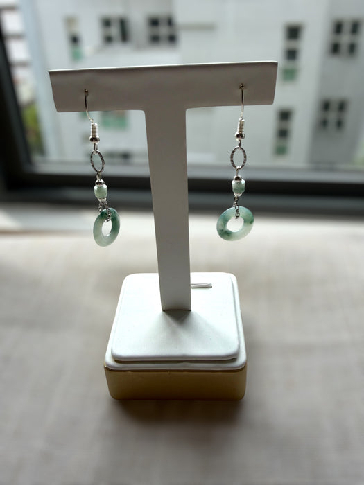 Green Floating Flower Jadeite Donut Earring Hooks