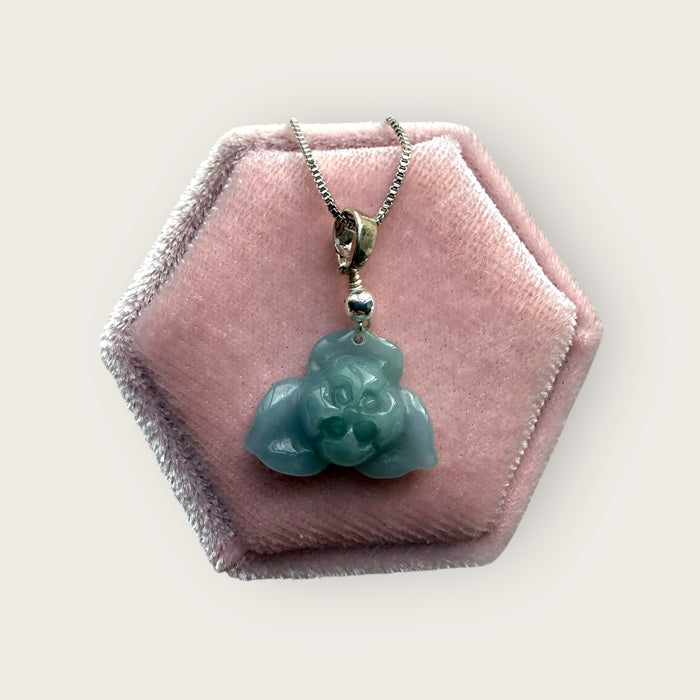 Blue Jadeite Lotus Flower Necklace
