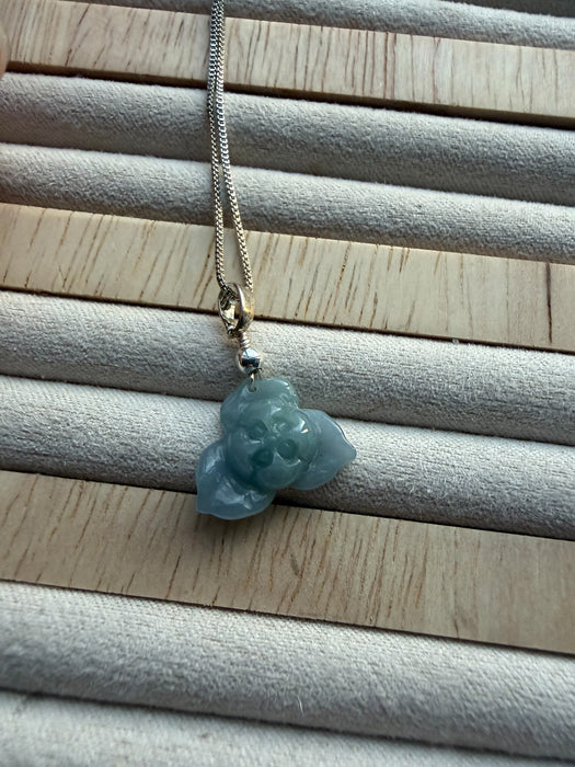 Blue Jadeite Lotus Flower Necklace