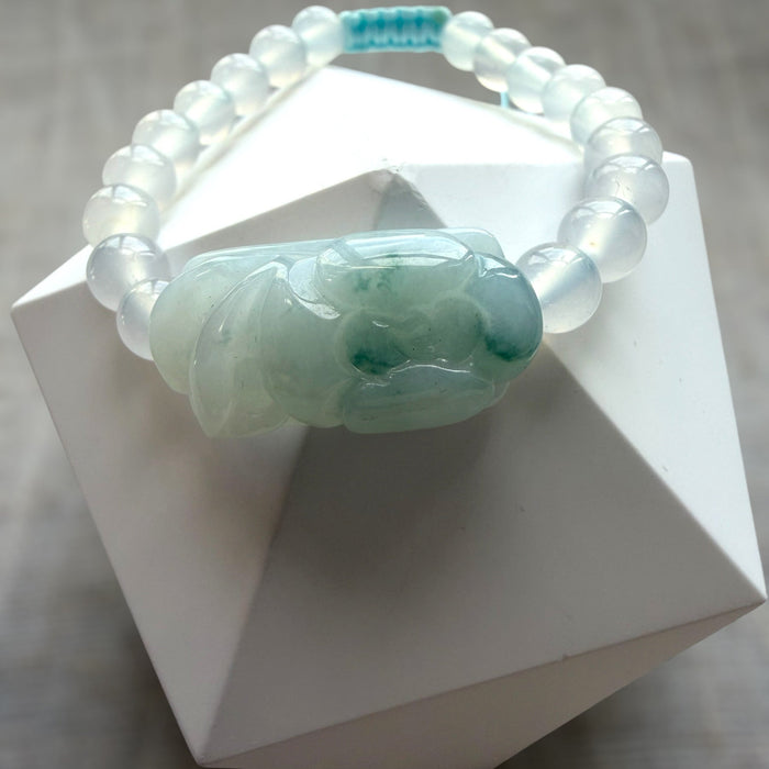 Sky Blue Jadeite Lotus Flower Bracelet
