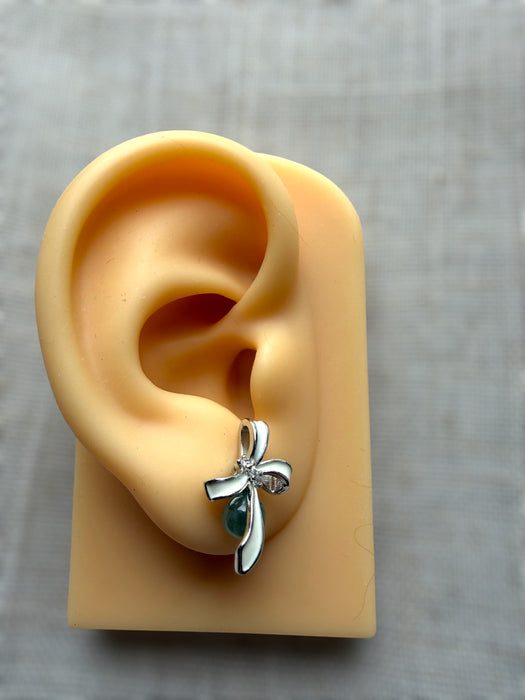 Green Jadeite Ribbon Earring Studs