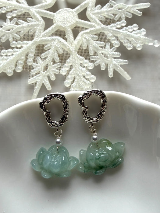 Lotus Flower Jadeite Earring Studs