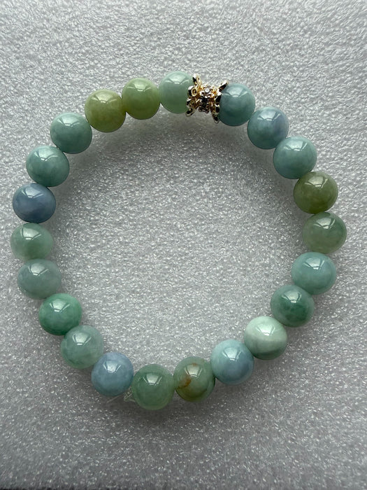 Blue Green Jadeite Bead Bracelet