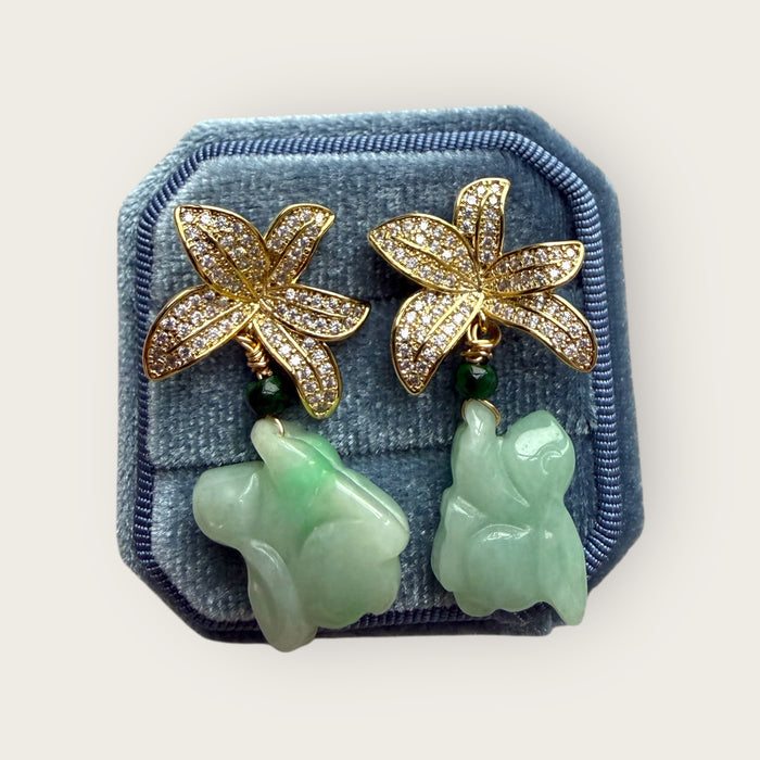 Green Rabbit Jadeite Earring Studs