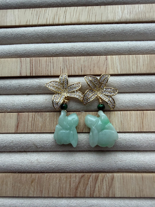 Green Rabbit Jadeite Earring Studs