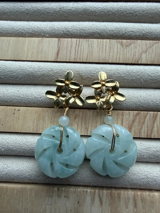 Green Windmill Jadeite Earring Studs